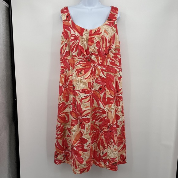 Coldwater Creek Dresses & Skirts - Coldwater Creek Dress Womens W18 Red‎ Beige Floral Sleeveless Lined Cotton Blend